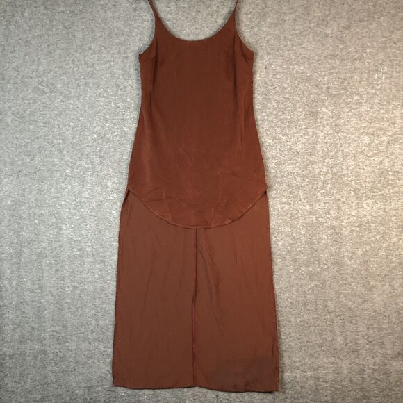Brown Satin Mini Dress Small Womens Hi-Lo Lined Slip Straps Cape Forever 21 - Picture 1 of 12